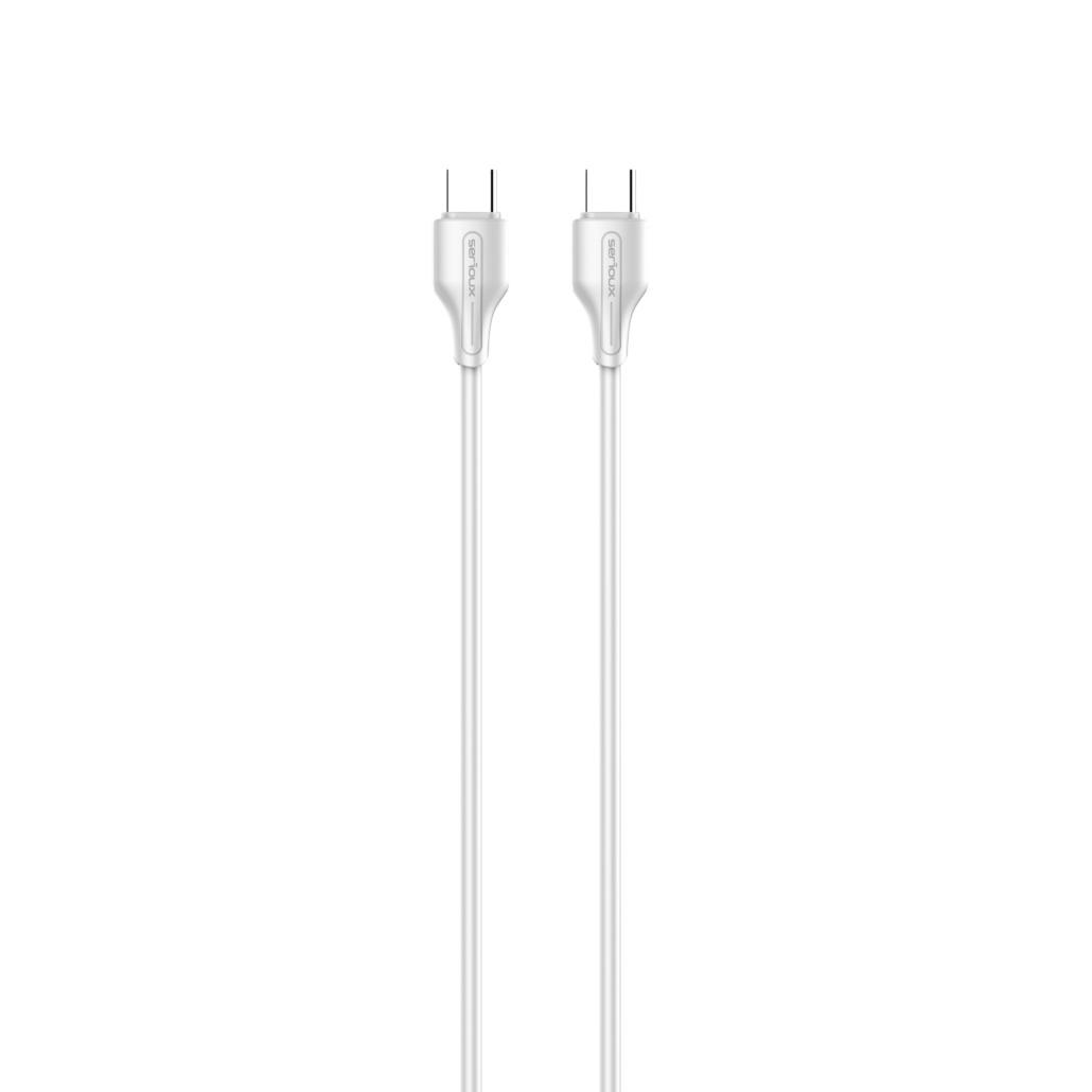 Cablu Serioux TYPE-C - TYPE-C 2M 60W.Lungime: 200 cm, Ieșire: 65W, tip cablu: USB-C la USB-C, culoare: Alb , funcție: încărcare și sincronizare