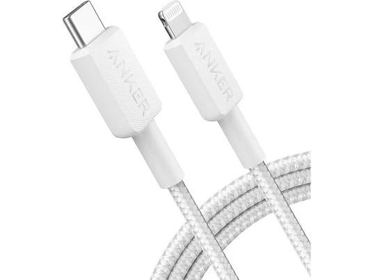 Cablu alimentare si date Anker, USB Type-C (T) la Lightning (T), lungime 1.8m, rata transfer 480 Mbps, invelis nylon, braided, alb