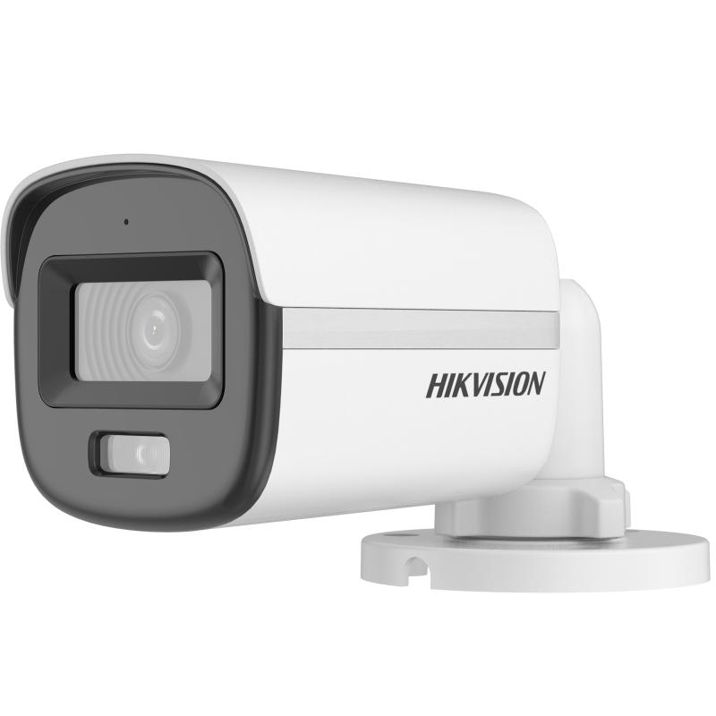 Camera de supraveghere Bullet 2MP Hikvision DS-2CE10DF0T-LFS(2.8MM), lentila fixa 2.8mm, iluminare: 0.001 Lux @ (F1.0, AGC ON), 0 Lux cu lumina alba, IR 20m, lumina alba 20m, iesire TVI/AHD/CVI/CVBS, microfon incorporat, alimentare: 12 VDC ± 25%, max. 2.9 W, protectie: IP67, dimensiuni: 161.1 mm ×