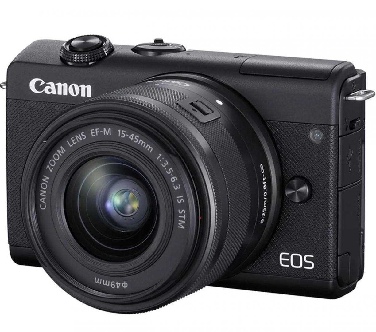Camera foto mirrorless Canon EOS M200 kit EF-M 15-45mm f/3.5-6.3 IS STM, Negru, senzor APS-C 24.1 MP, crop factor 1.6x, procesor DIGIC 8, touchscreen 3" LCD rabatabil, WiFi,micro USB, Bluetooth,ISO 100-25600, filmare 4K - 3840 x 2160 (23.98, 25 fps), Full HD - 1920 x 1080 (59.94, 50, 29.97, 25fps)