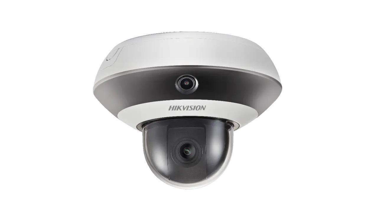 Camera de supraveghere IP PanoVu Hikvision DS-2PT3122IZ-DE3, lentila panoramic fixa: 2mm, lentila PTZ varifocala: 2.8-12mm, iluminare min: Color: 0.05 Lux @(F2.0, AGC ON), B/W: 0.01 Lux @(F2.0, AGC ON) 0 Lux cu IR, alarma la evenimente: Motion Detection, Video Tampering Detection, Exception