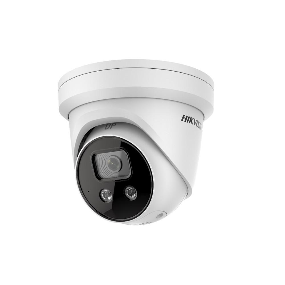 Camera supraveghere Hikvision IP turret DS-2CD2346G2-ISU/SL(2.8mm)C, 4MP, Acusens - filtrarea alarmelor false dupa corpul uman si masini, alarma vizuala(lumina stroboscopica) si alarma audio pentru avertizarea intrusilor, audio bidirectional, low-light performance powered by DarkFighter technology