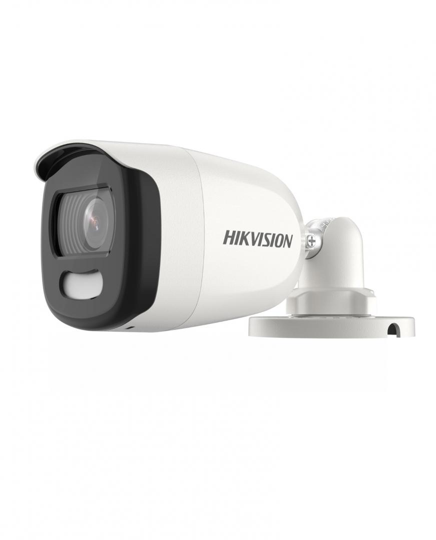 Camera supraveghere Turbo HD bullet Hikvision DS-2CE10HFT-F(3.6mm); 5MP, ColorVU - vizualizare imagini color pe timp de noapte; 5 MP CMOS, rezolutie:  2560 × 1944@20fps, iluminare: 0.0005 Lux @ (F1.0, AGC ON), 0 Lux cu lumina alba, lentila fixa: 3.6mm, distanta iluminare: 20metri cu ajutorul luminii