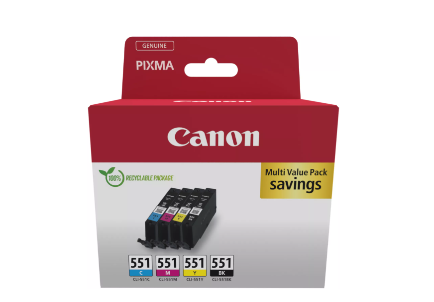 CANON pachet cerneala CLI-551 MULTIPACK, capacitate: black (304 pages, 7ml), cyan (304 pages, 7ml), magenta (304 pages, 7ml), yellow (304 pages, 7ml), Compatibil cu: MG5650, PIXMA iP7240, PIXMA iP7250, PIXMA iP8750, PIXMA iX6850, PIXMA MG5440, PIXMA MG5450, PIXMA MG5550, PIXMA MG6350, PIXMA MG6450