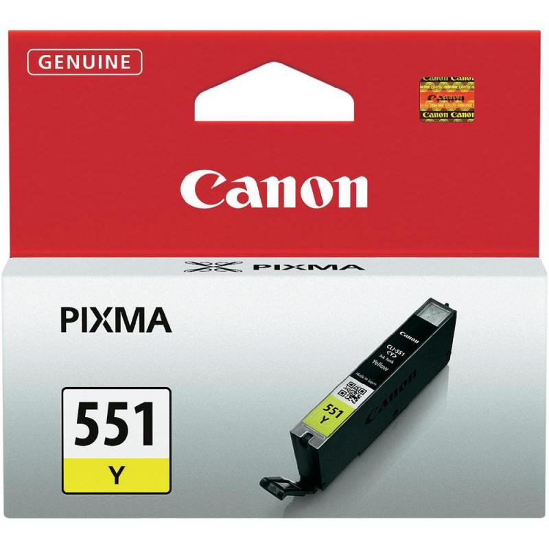 Cartus cerneala Canon CLI-551Y, yellow, capacitate 7ml, pentru Canon Pixma IP7250, Pixma IP8750, Pixma IX6850, Pixma MG5450, Pixma MG5550, Pixma MG6350, Pixma MG6450, Pixma MG7150, Pixma MX925.