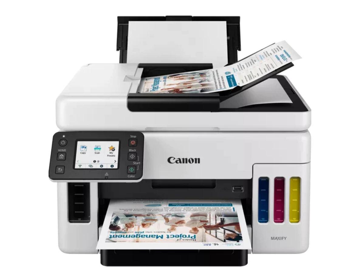 Multifunctional inkjet color CISS Canon Maxify GX6040, ( Print,Copy ,Scan, Cloud), dimensiune A4 , duplex printare, ADF, viteza 24 ppmalb-negru, 15.5 ppm color, rezolutie 600X1200 dpi, alimentare hartie 250+100 coli, Scannet CIS, rezolutie scanare:1200x1200, 99 cop iimax,zoom:25%-400%, format