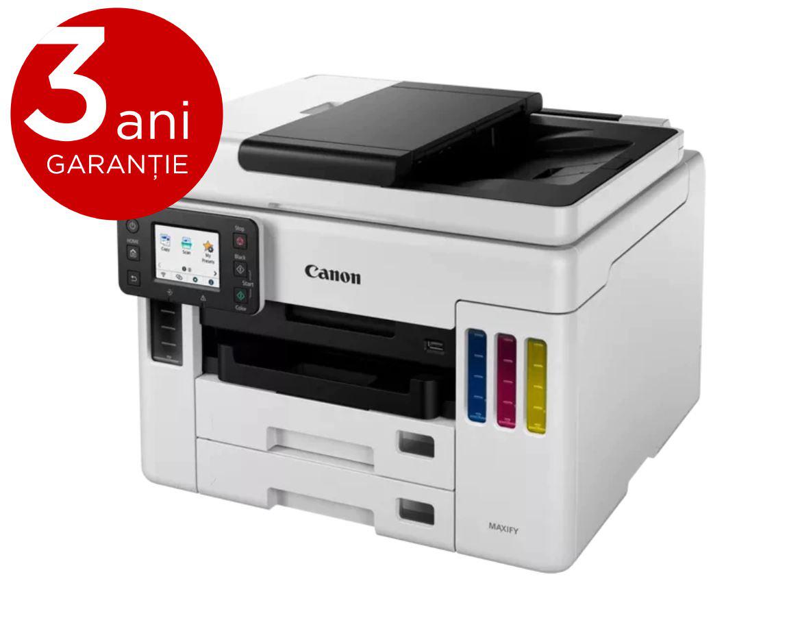 Multifunctional inkjet color CISS Canon Maxify GX7040, ( Print, Copy,Scan, Fax, Cloud), dimensiune A4 , duplex printare, ADF, viteza 24 ppm alb-negru, 15.5 ppm color, rezolutie 600X1200 dpi, alimentare hartie 250+250+100 coli, Scannet CIS, rezolutie scanare:1200x1200, 99 copii max,zoom:25%-400%