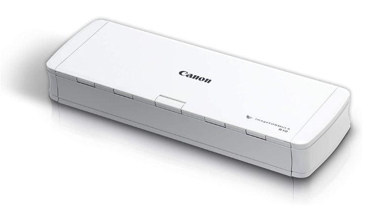 Canon imageFORMULA R10, Sheetfed Scanner A4, Senzor CMOS CIS cu 1 linie, Sursa de lumina LED RGB, Rezolutie optica 600 dpi, Viteza de scanare: Alb-negru: 12 ppm Color:9 ppm, Capacitate alimentator 20 coli, Software de scanare integrat CaptureOnTouch Lite (Windows 8.1 / 10 - 32 biţi/64 biţi)