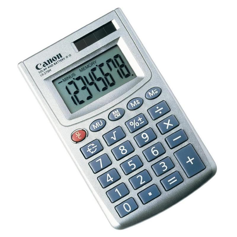 Calculator birou Canon LS270HBL, 8 digiti, display LCD,alimentarebaterie si soalra, functie de marcare, culoare argintiu