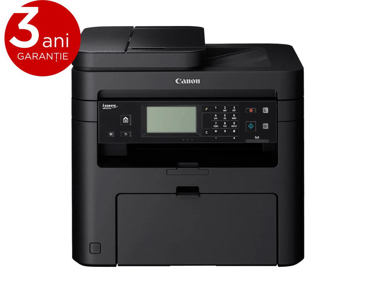 Multifunctional laser mono Canon Bundle MF237W + 2 X CRG737, dimensiuneA4 (Printare,Copiere, Scanare, Fax), viteza 23ppm, rezolutie max600x600dpi, memorie256MB RAM, alimentare hartie 250 coli, limbaj deprintareUFRII-LT,copiere 23 ppm, pana la 999 copii, marire-micsorare 25-400%,scanarecolor