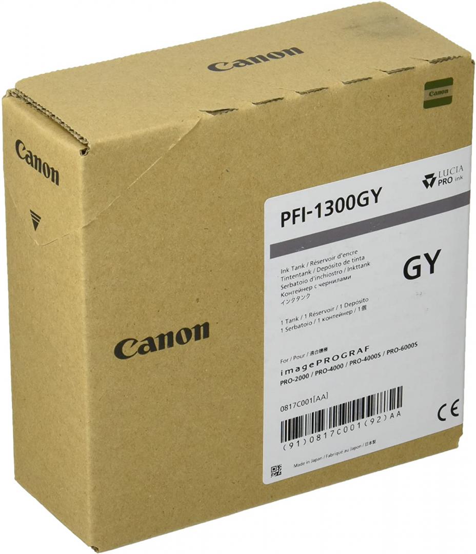 Cartus cerneala Canon PFI-1300GY, gri, capacitate 330ml, pentru Canon imagePROGRAF, PRO-2000, PRO-4000, PRO-4000, PRO-6000S.