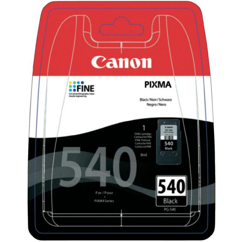 Cartus cerneala Canon PG-540, black, capacitate 8ml / 180 pagini, pentru Canon Pixma MG2150, Pixma MG2250, Pixma MG3150, Pixma MG3250, Pixma MG3550, Pixma MG4150, Pixma MG4250, Pixma MX375, Pixma MX395, Pixma MX435, Pixma MX455, Pixma MX475, Pixma MX515, Pixma MX525, Pixma MX535.