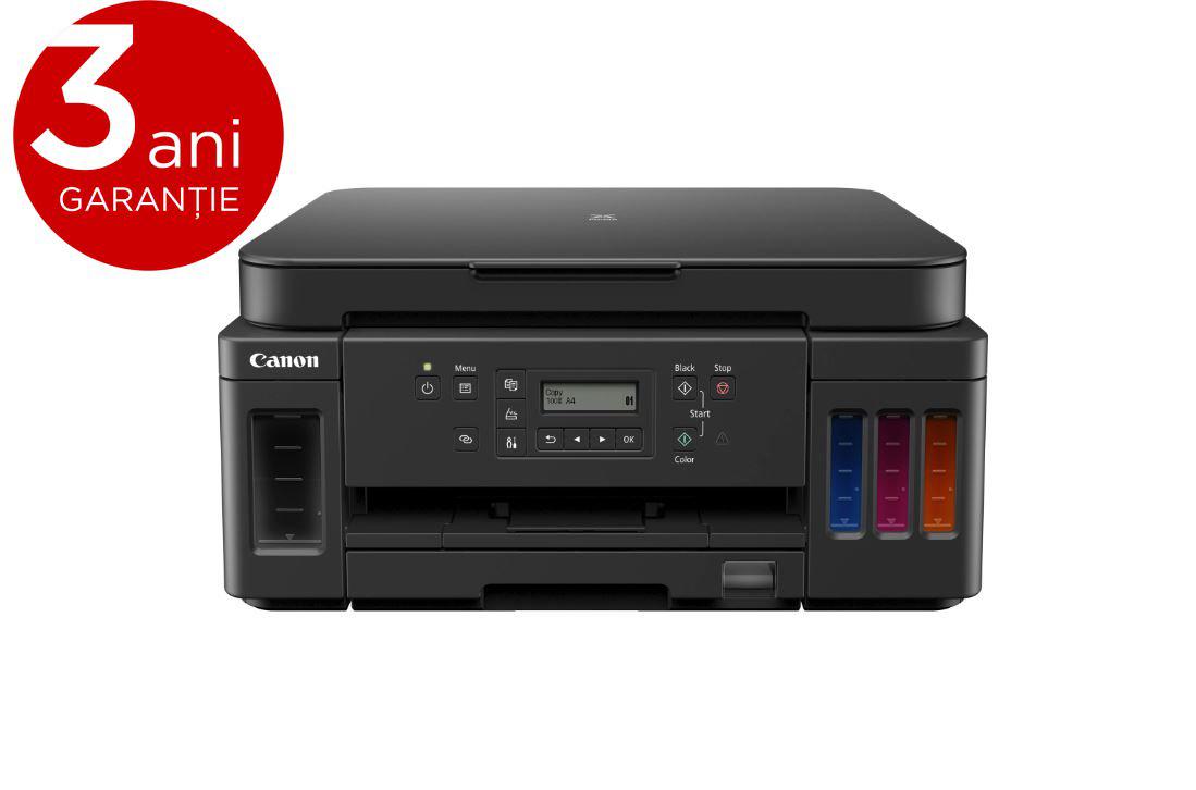 Multifunctional inkjet color CISS Canon Pixma G6040, dimensiune A4 ,duplex, viteza 13 ppm alb-negru, 6.8 ppm color, rezolutie 4800x1200dpi,alimentare hartie 250+100 coli, Scannet CIS, rezolutiescanare:1200x2400,99 copii max, zoom:25%-400%, format hartie: A4, A5,B5, Letter – hârtiesimplă, interfata