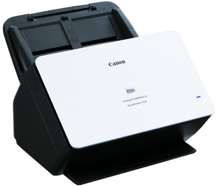 Scanner Canon ScanFront400, dimensiune A4, tip sheetfed, viteza de scanare 45ppm alb-negru si color, rezolutie optica 600dpi, senzor CIS, TIFF, JPEG, PNG, PDF, PDF/A, Toolkit pentru aplicaţii Web (SDK)1 pentru instrumentul de administrare ScanFront interfata: USB 2.0, ADF 60 coli, Duplex, volum de
