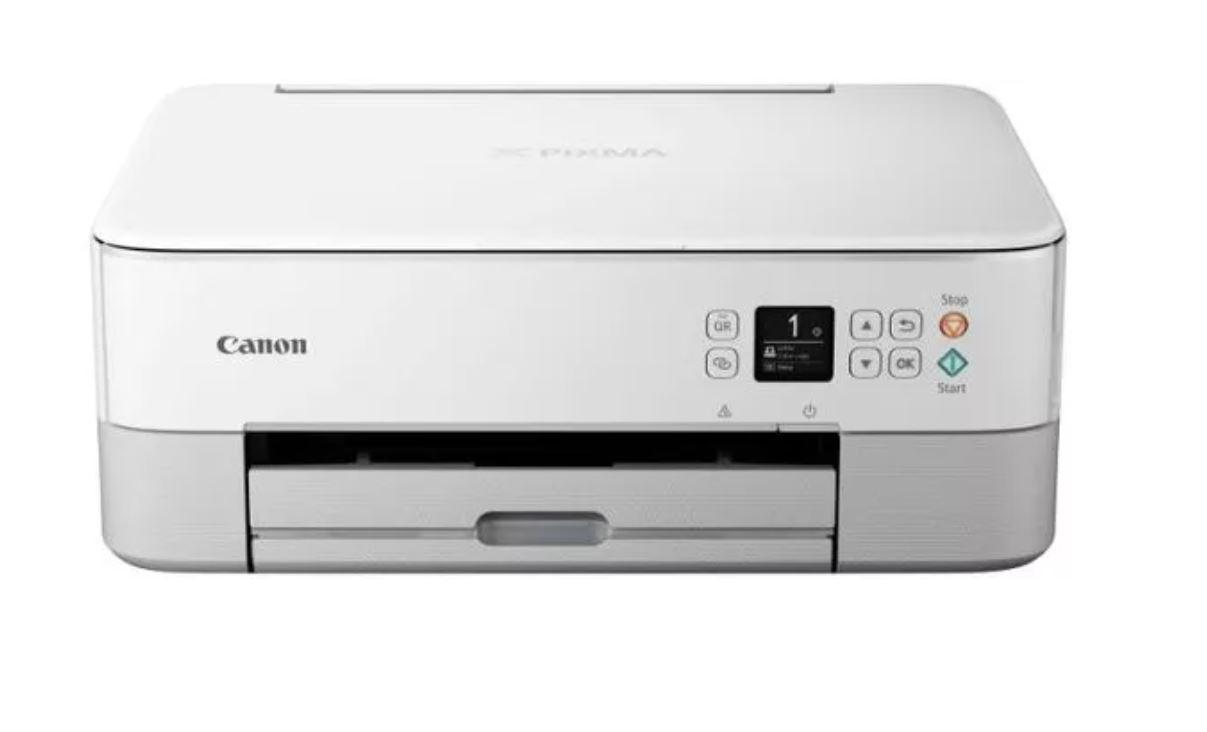 Multifunctional inkjet color Canon Pixma TS5351AWH White, dimensiune A4 (Printare, Copiere, Scanare), viteza 13ipm alb-negru, 6.8ipm color, rezolutie 4800x1200 dpi, alimentare hartie 100 coli, imprimare fara margini, scanner cu suport plat CIS, rezolutie scanare 1200 x 2400 dpi, viteza scanare A4 20