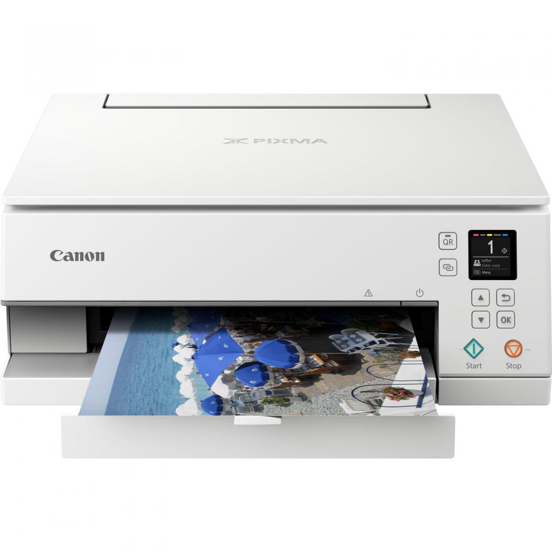 Multifunctional inkjet color Canon Pixma TS6350 White, dimensiune A4 (Printare, Copiere, Scanare), Duplex, viteza 15ipm alb-negru, 10ipm color, rezolutie 4800x1200 dpi, alimentare hartie 100 coli, imprimare fara margini, scanner cu suport plat CIS, rezolutie scanare 1200 x 2400 dpi, viteza copiere