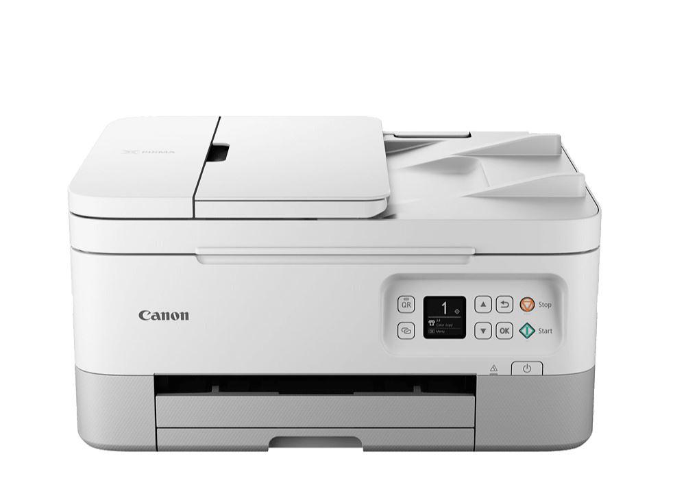 "Multifunctional inkjet color Canon Pixma TS7451AWH White, dimensiune A4(Printare, Copiere, Scanare), viteza 13ppm alb-negru, 6.8ppm color,rezolutie 4800x1200 dpi, alimentare hartie 100 coli, imprimare faramargini, scanner cu suport plat CIS, ASF, rezolutie scanare 1200 x 2400dpi, viteza scanare