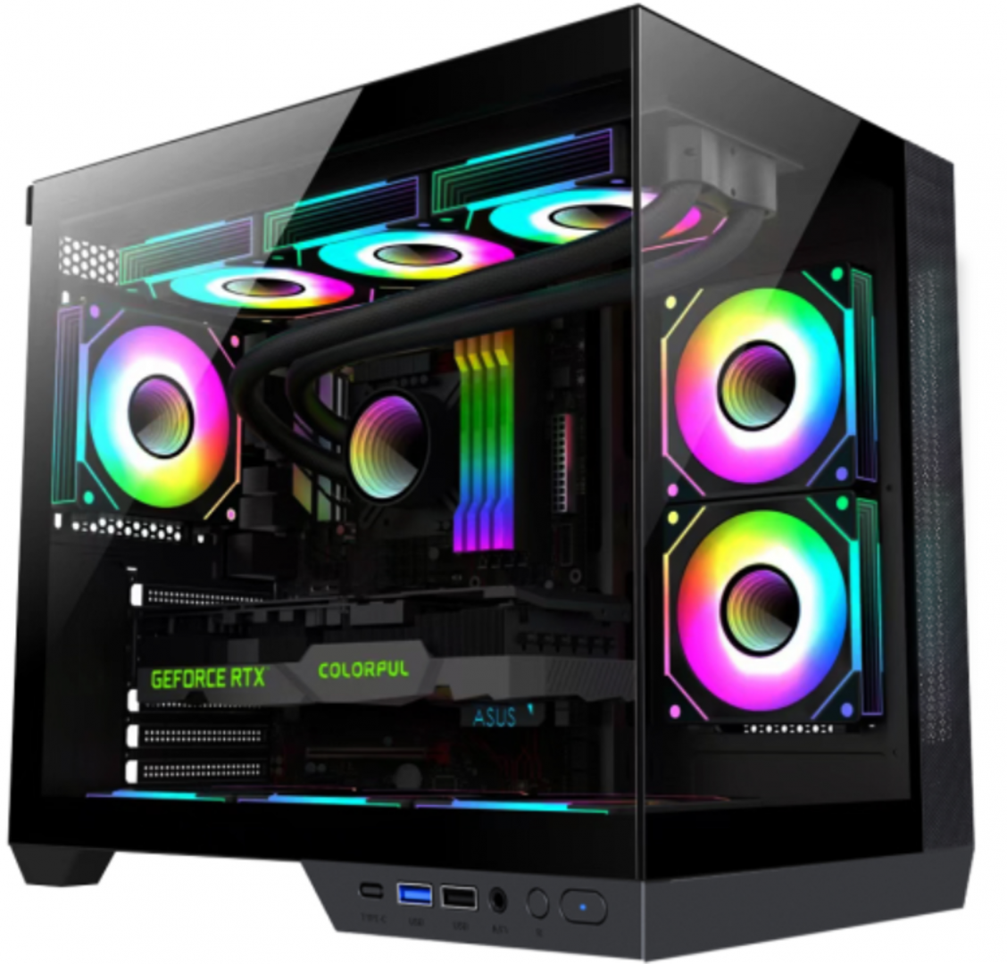 Carcasa gaming Serioux Shadow, tip  middle towe, USB2.0x+HD Audio, USB3.0, porturi rezervate pentru ventialtor: MN 2x120mm ventilatoare ARGB (incluse), spate:1x120mm ventilator RGB (inclus), sus 3x120mm/2x140mm, controler 4 porturi, drive bays: HDD de 3.5'' x2, SSd de 2.5'' x1, Sloturi PCI x 6