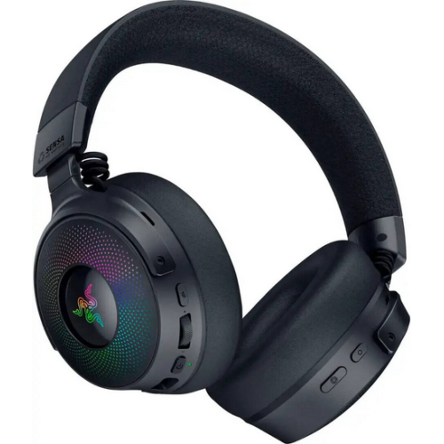 Casti Razer Kraken V4 Pro, wireless, bluetooth, cu fir, frecventa raspuns 20 Hz – 28 kHz,  conectivitate wireless: 2.4 GHz Wireless prin OLED Control Hub sau  Bluetooth 5.3,  cu fir USB-A sau 3.5mm,  microfon retractabil Razer™ HyperClear Super Wideband Mic, iluminare Razer Chroma™ RGB, autonomie