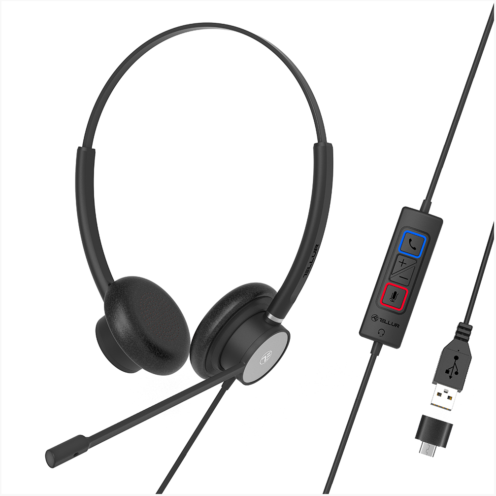 Casti cu fir call center Tellur Voice 320, binaural, USB, negru