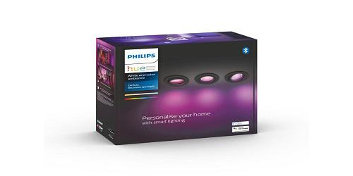 3 Spoturi LED RGB incastrate Philips Hue Centura, Bluetooth, GU10, 3x5.7W, 1050 lm, lumina alba si color (2000-6500K), IP20, 9cm, Aluminiu