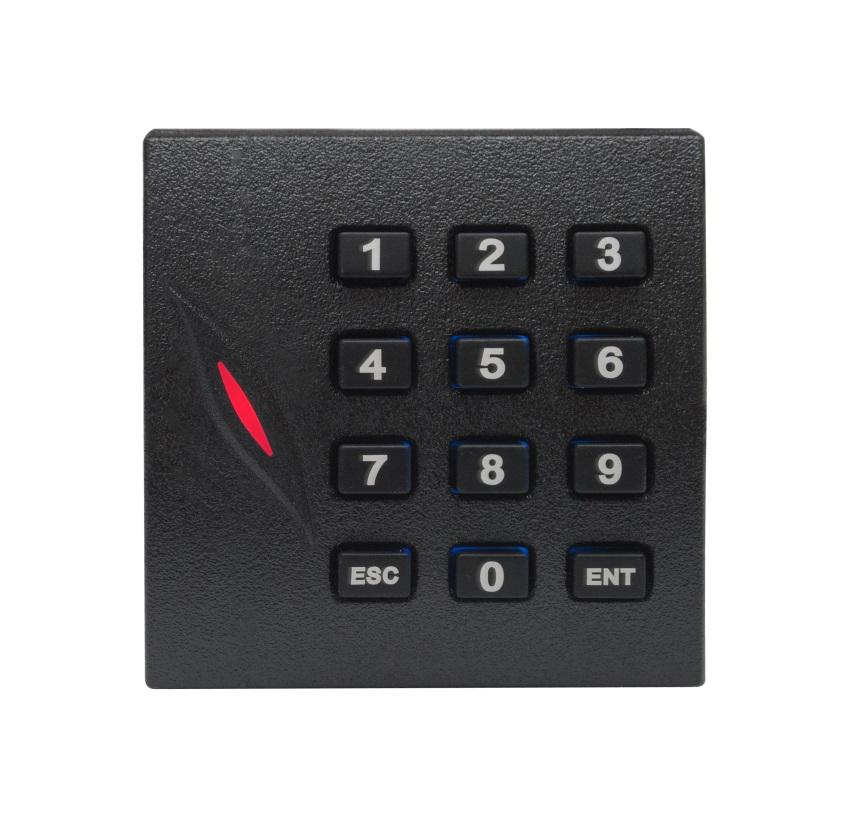 Cititor de proximitate RFID (EM 125KHz) cu tastatura; pentru centrale de control acces; Alimentare: 12Vcc; Conectivitate: Wiegand 26; Distanta de citire: 3-10m; Alte caracteristici: Led si beeper incorporate, rezistent la apa, protectie la inversare de polaritate; Dimensiuni: 86 x 86 x 16,3mm;