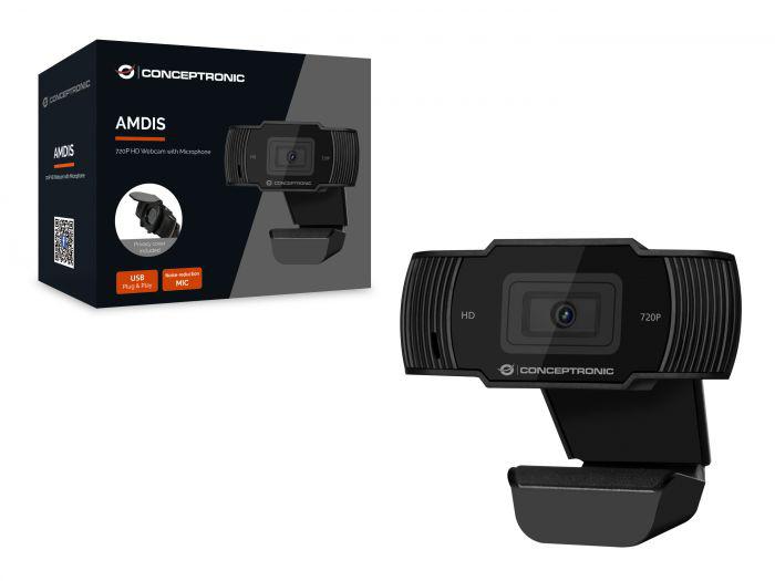 CONCEPTRONIC AMDIS03B 720P HD Webcam with Microphone, 1080P Interpolated, 75 x 33 x 110 mm