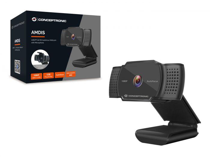 CONCEPTRONIC AMDIS06B 1080P Full HD Autofocus Webcam with Microphone, 2K Interpolated, 80 x 33 x 115 mm