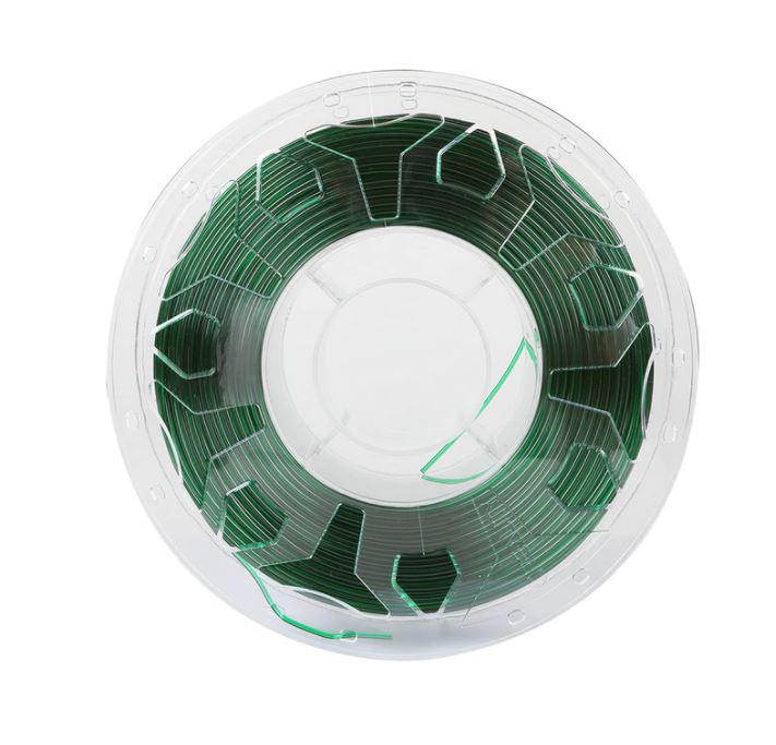 CREALITY CR PETG 3D Printer Filament, transparent green, Printing temperature: 230-250°C, Filament diameter: 1.75mm, Tensile strength: 49MPa, Size of filament wheel: Diameter 200mm, height 66mm, hole diameter 53mm. Eco-friendly, odorless, non-toxic. Utilizare: pana la 1 an de la deschiderea