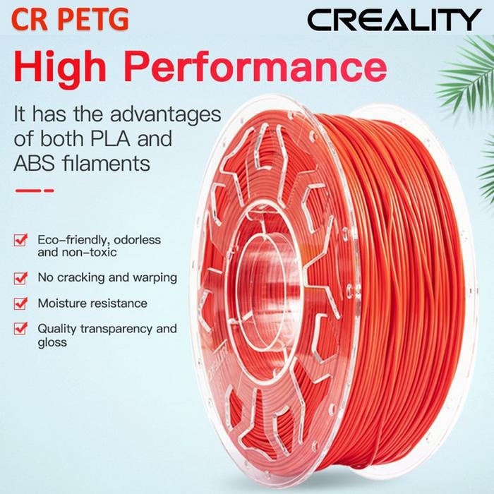 CREALITY CR PETG 3D Printer Filament, red, Printing temperature: 230-250°C, Filament diameter: 1.75mm, Tensile strength: 49MPa, Size of filament wheel: Diameter 200mm, height 66mm, hole diameter 53mm. Eco-friendly, odorless, non-toxic. Utilizare: pana la 1 an de la deschiderea ambalajului.