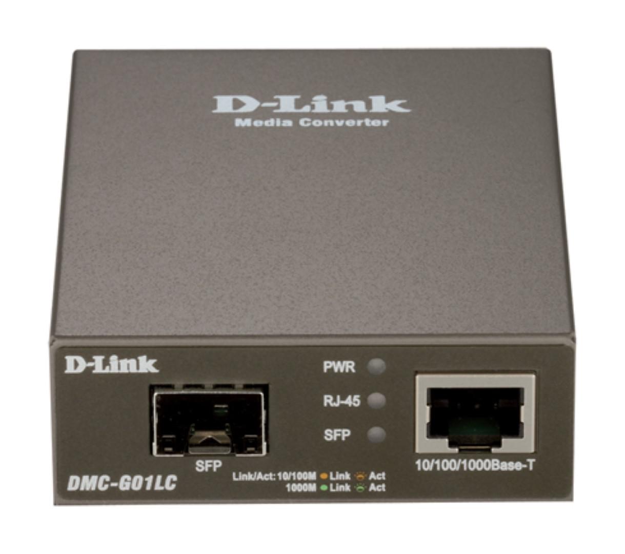 D-link DMC G01LC 1000BaseT to SFP Standalone Media Converter, 1 x 10/100/1000 Mbps port, IEEE 802.3u/x/3ab, Auto-Negotiation, Auto MDI/MDIX, Max. Forwarding Rate 1,488,000 pps Switching Capacity: 2 Gbps.