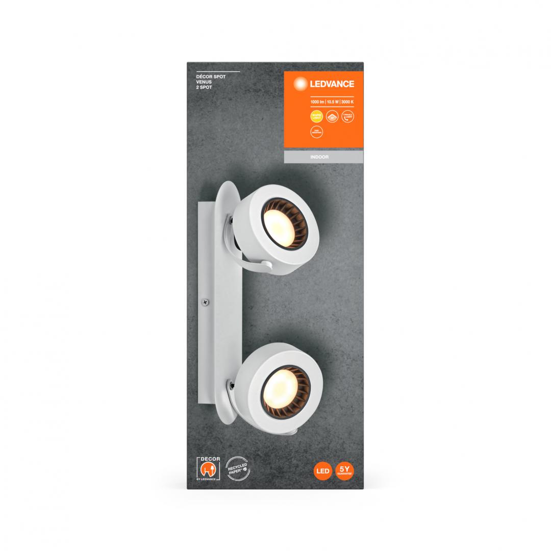 Spot LED dublu ajustabil Ledvance DECOR VENUS, 10.5W, 1000 lm, lumina calda (3000K), IP20, 300mm, Alb, clasa energetica F