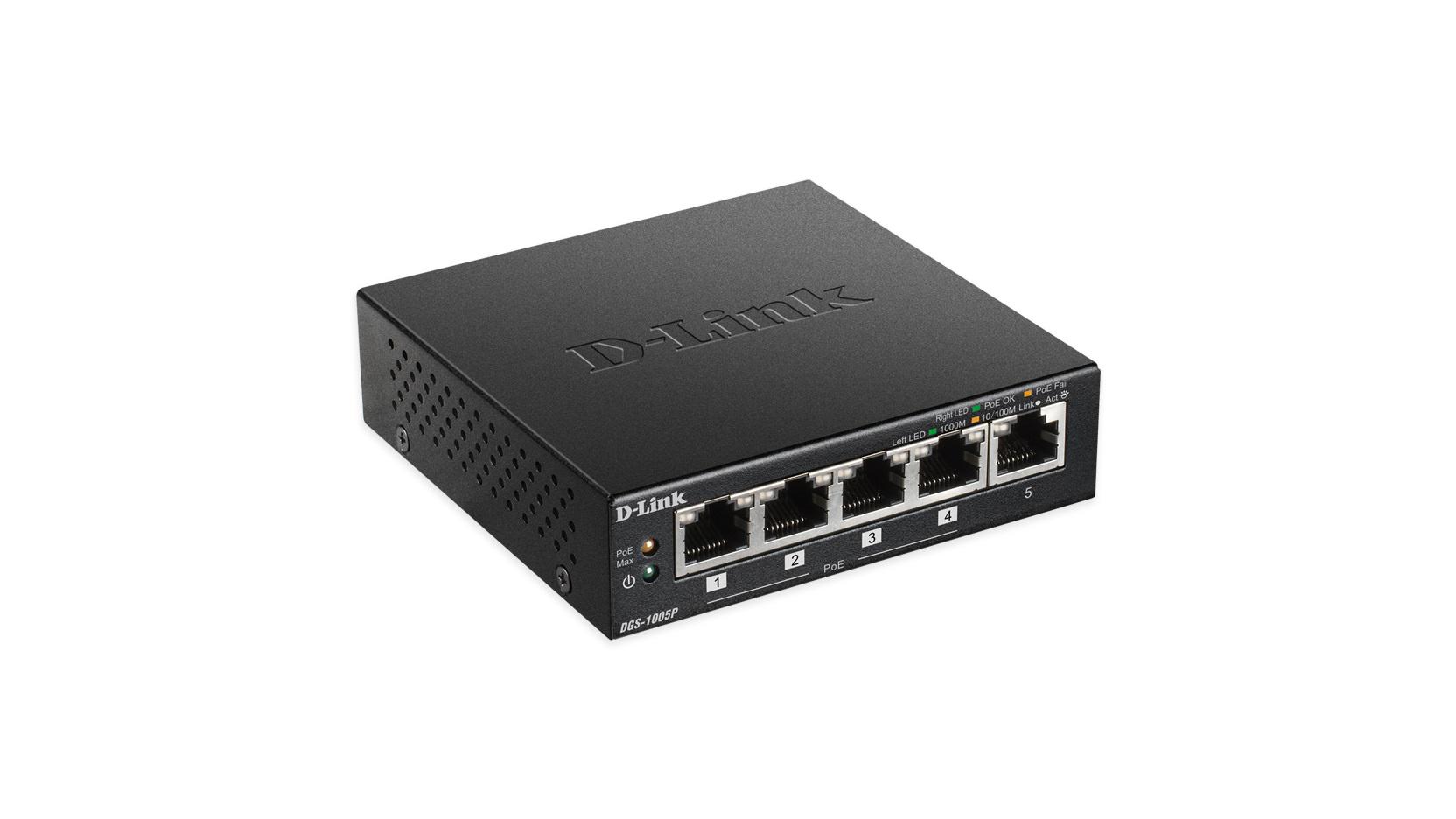 Switch D-Link DGS-1005P, 5 Port, 10/100/1000 Mbps