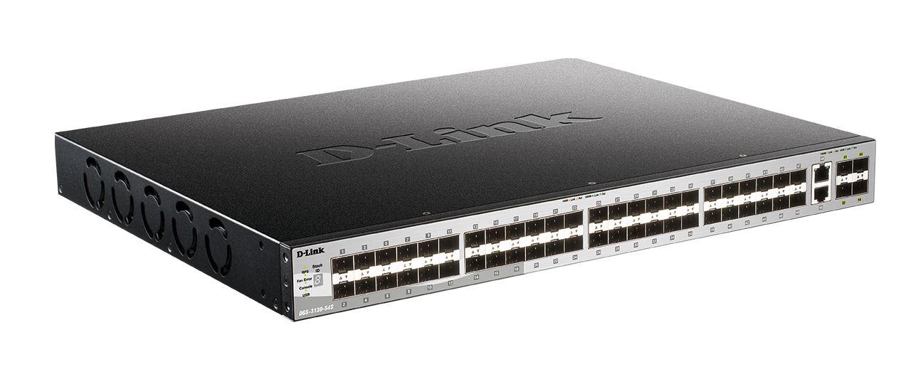 Switch D-Link DGS-3130-54PS/SI, 54-Port Gigabit SFP L3 Stackable Managed Switch, 48 x 10/100/1000BASE-T ports, 2 x 10GBASE-T and 4 x 10G SFP+ ports, Layer 3, 80 Gbps.