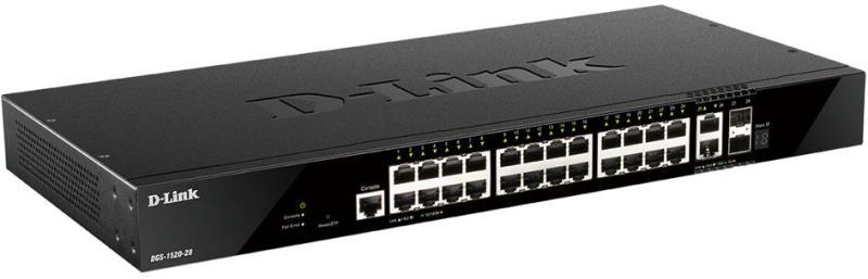 Switch D-Link DGS-1520-28, 28 porturi Gigabit,24 x 10/100/1000Base-T, 2 x 10GBase-T, 2 x 10G SFP+, Switching Capacity: 128 Gbps, Maximum Forwarding Rate: 95.24 Mbps, Maximum Power Consumption: 30.4 W