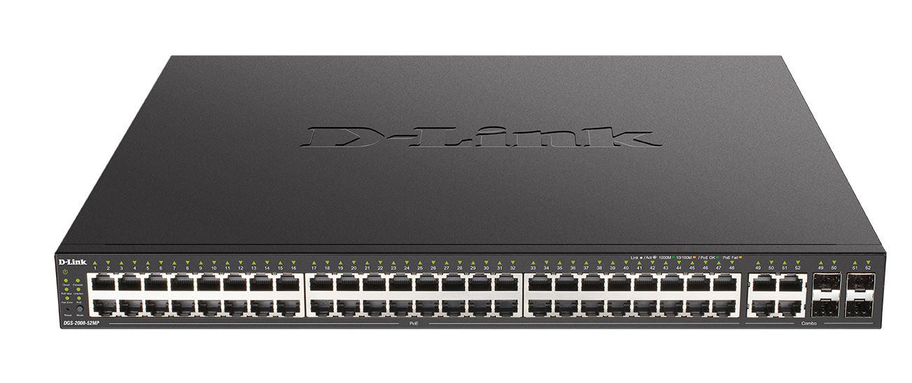 D-Link Switch DGS-2000-52, 48 porturi Gigabit, 4 porturi combo gigabit SFP, Capacity 104Gbps, 256 MB DDR3 SDRAM, flash: 32MB, consum 478 Watt,Rack-mountable, L3 - Managed.