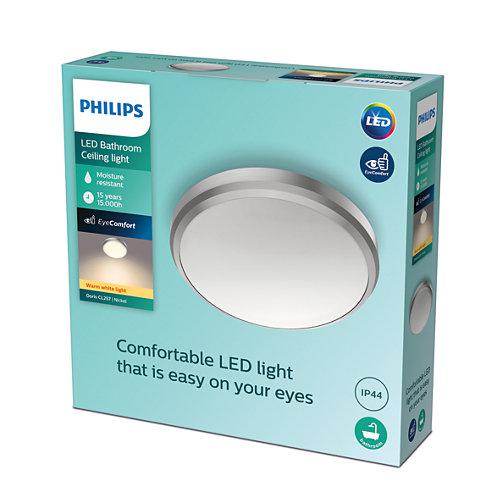 Plafoniera LED Philips Doris CL257, 6W, 600 lm, lumina calda (2700K) ,IP44, 22cm, Nichel