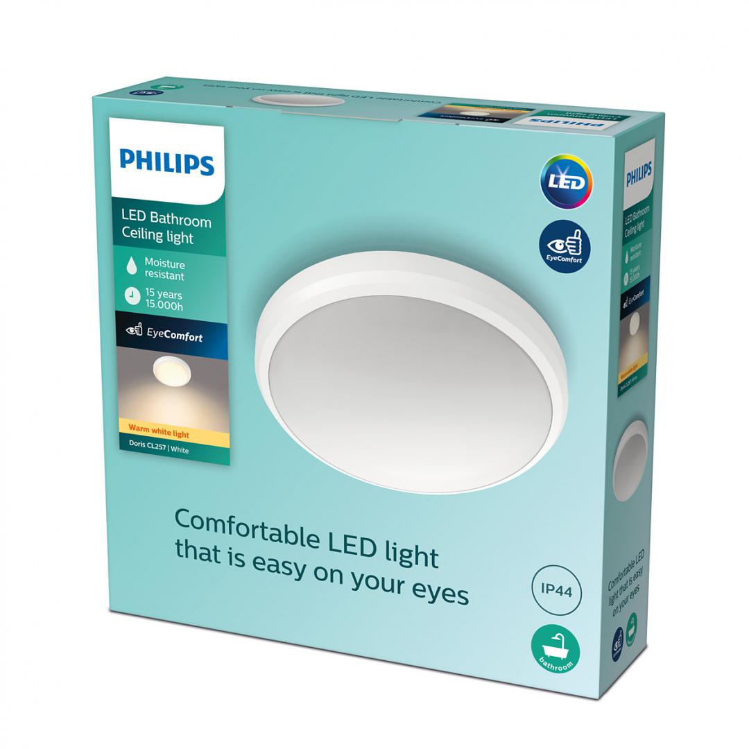 Plafoniera LED Philips Doris CL257, 6W, 600 lm, lumina calda (2700K) ,IP44, 22cm, Alb