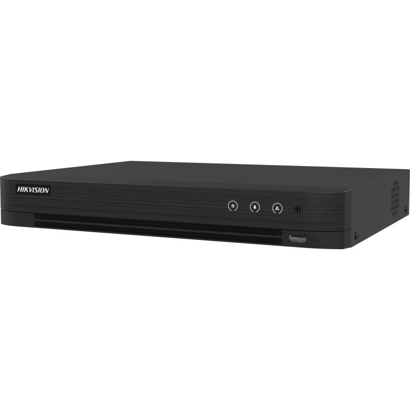 DVR Hikvision 1U H.265 AcuSense 4 canale IDS-7204HQHI-M1/S(C)/4A+4/1ALM, compresie video: H.265 Pro+/H.265 Pro/H.265/H.264+/H.264, 4-ch;BNC interface (1.0 Vp-p, 75 Ω), 1x HDMI, 1x VGA, 1x BNC, up to 3K/5M Lite @ 12 fps, pot fi conectate pana la 6 camere IP, 1x SATA, dimensiuni: 315 × 242 × 45 mm