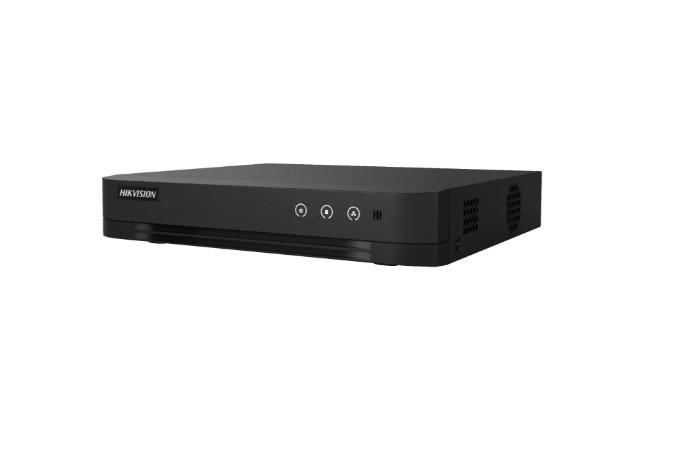 DVR 8 canale Turbo HD Hikvision DS-7208HGHI-K1(S); 5MP; Up to 10-ch IP camera inputs (up to 5 MP),Analog Video Input 8-ch,BNC interface (1.0 Vp-p, 75 Ω), supporting coaxitron connection, interfata retea: 1, RJ45 10M/100M self-adaptive Ethernet interface, 2 × USB 2.0, aliemntare:12VDC, dimensiuni:260