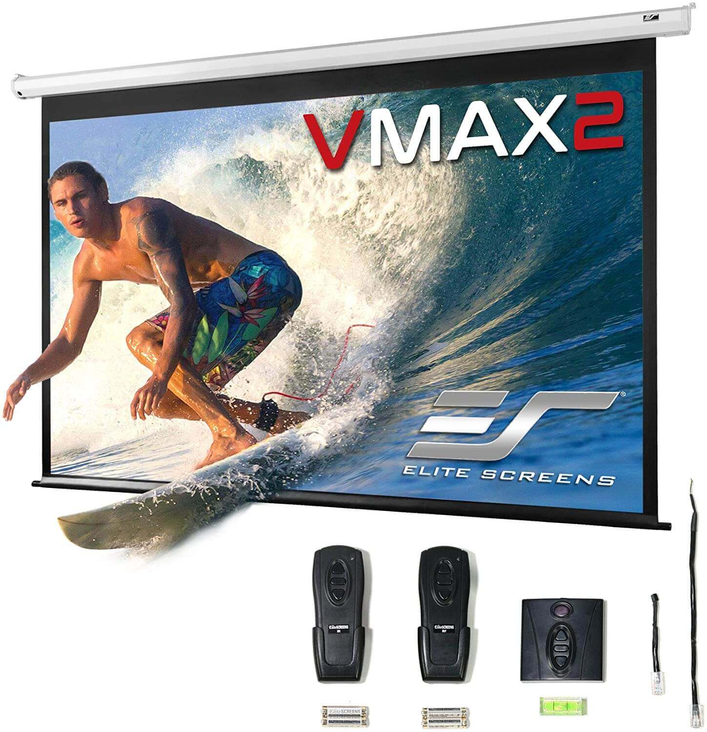 Ecran de proiectie electric, 298,9 x 168,1 cm,  EliteScreens VMAX135XWH2, 2 telecomenzi, Format 16:9, Trigger 12V