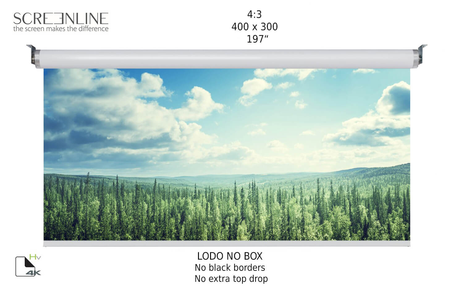 Ecran de proiectie motorizat perete/tavan Screenline LODO NO BOX Home Vision, 400x300(197”), 4:3, alb, comutator perete