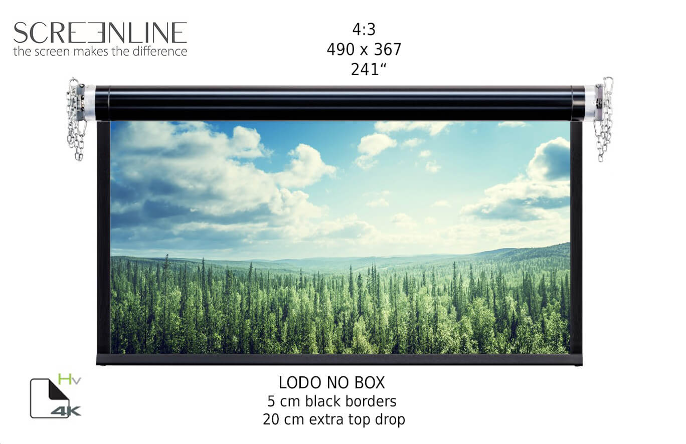 Ecran de proiectie motorizat perete/tavan Screenline LODO NO BOX Home Vision, 490x367(241”), 4:3, alb, comutator perete