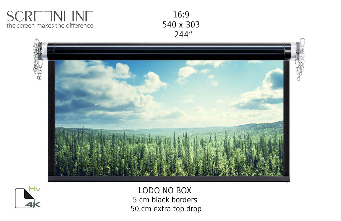 Ecran de proiectie motorizat perete/tavan Screenline LODO NO BOX Home Vision, 540x303(244”), 16:9, alb, comutator perete