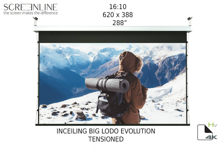 Ecran proiectie motorizat Screenline INCEILING BIG LODO EVO TENS Home Vision,620x388(288"),16:10, alb,comutator perete