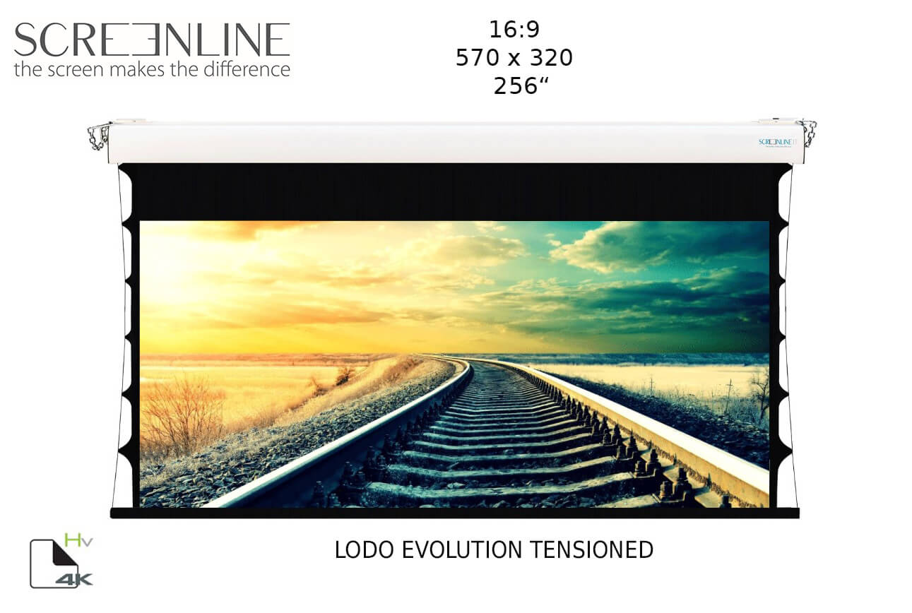 Ecran proiectie motorizat Screenline LODO EVO TENS Home Vision, 570 x 320 (256"), 16:9, alb, comutator perete