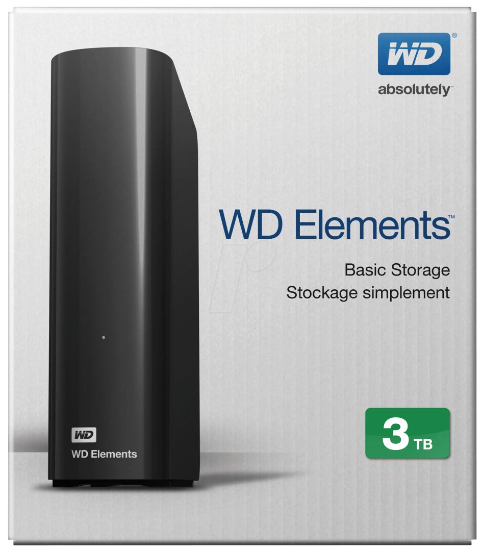 HDD extern WD Elements, 3TB, 3.5", negru, USB 3.0