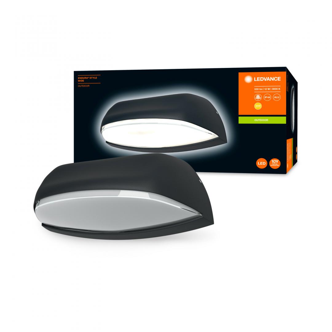 Aplica LED pentru exterior Ledvance Endura Style Wide, 12W, 530 lm ,lumina calda (3000K), IP44, 210x90x86mm, aluminiu, Gri inchis