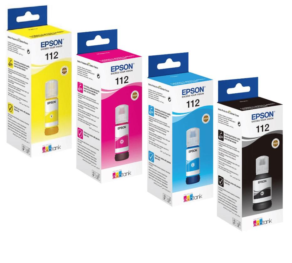 EPSON 112 EcoTank 4-colour Multipack, continut: 1 x 65,0 ml Black, 1 x 65,0 ml Cyan, 1 x 65,0 ml Magenta, 1 x 65,0 ml Yellow, Epson EcoTank LL11160, L15150, L15160, EcoTank Pro L15180, Epson ITS L6550, L6570.