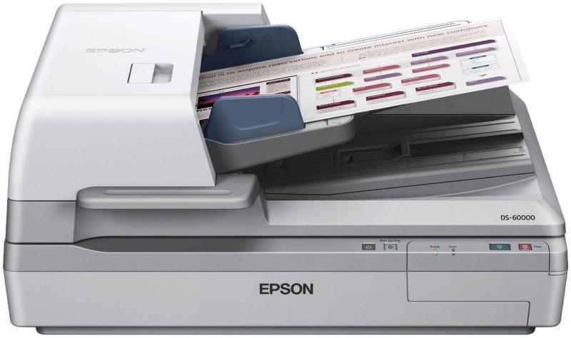 Scanner Epson DS-60000, dimensiune A3, tip flatbed, viteza scanare: 40ppm alb-negru si color, rezolutie optica 600x600dpi, ADF 200 pagini, Scan to Email, Scan to FTP, Scan to Microsoft SharePoint, Scan to Print, Scan to Web folders, Scan to Network folders, software : ABBYY FineReader Sprint 8.0